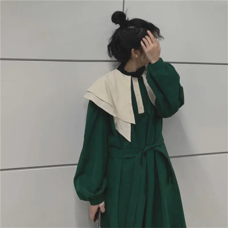 

Dress Women Long Sleeve Patchwork Cascading Ruffle Drawstring Womens Dresses Mid-calf O-neck Sweet Kawaii A-line Harajuku Casual