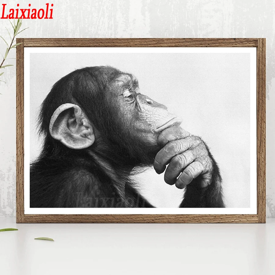 

Monkey Black and White Photo diamond mosaic 5d icon diamond embroidery painting diamond rhinestone crafts picture decoration art
