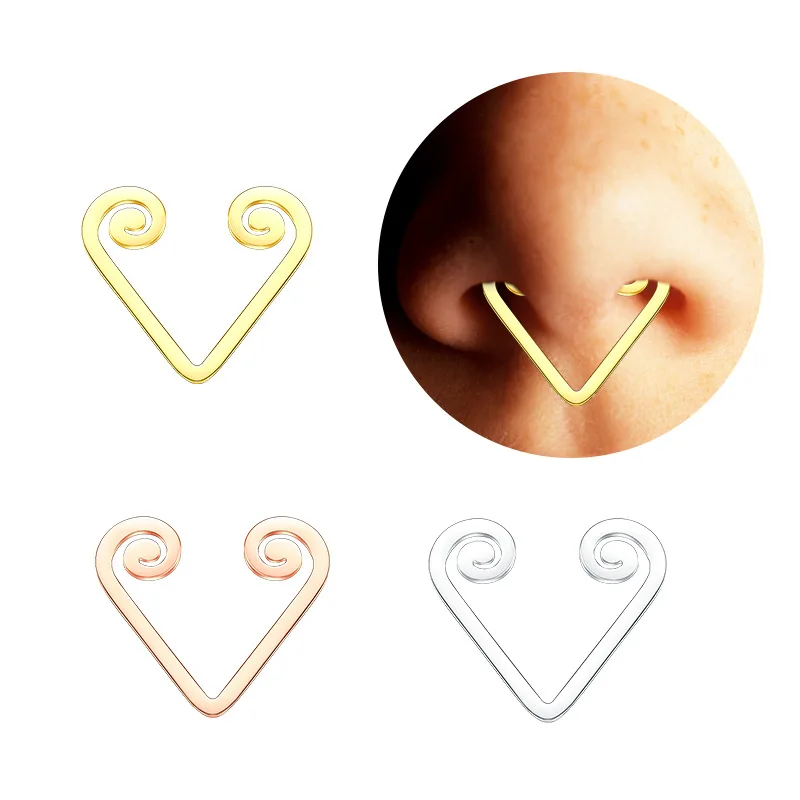 

Stainless Steel Nose Ring Nose Stud Non-puncture 316L Nose Clip Triangle Golden Hoop Nose Ring Nasal Septum Human Body Piercing