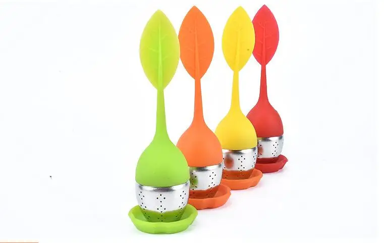 200 Infusor de t&eacute; de silicona de hoja con filtro de bolsas de t&eacute; de grado alimenticio, coladores creativos de acero inoxidable 304-2