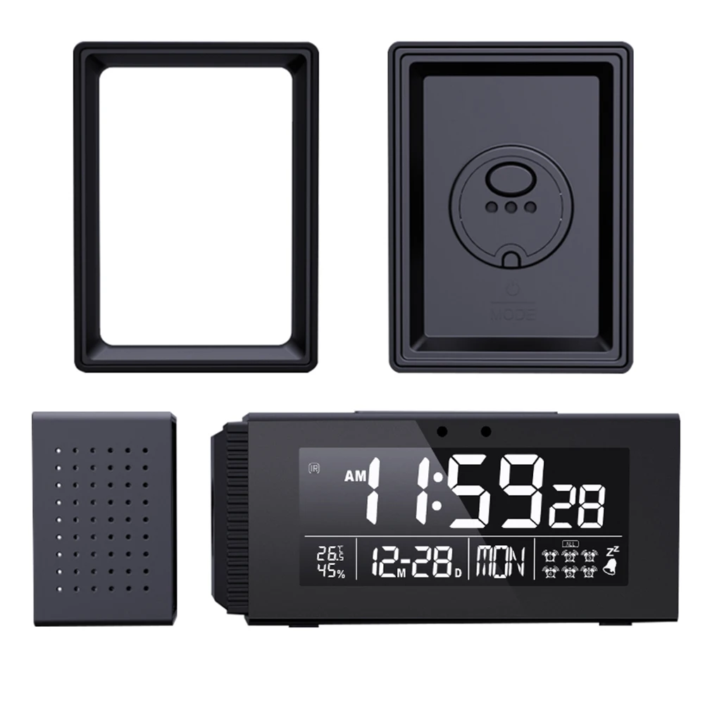 

LED Display Digital Clock Motion Sensor 7 Color Dimmable Night Light USB/Battery 6 Settings with Snooze Temp/RH Monitor FM Radio