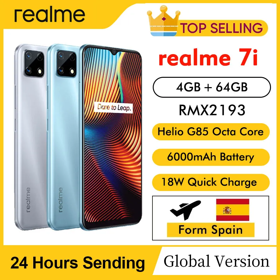  realme 7i RMX2193 6.5''HD+ 4GB 64GB 48MP AI Triple Cams Smartphone Helio G85 Octa Core 18W Quick Charge 6000mAh Mobile Phone 