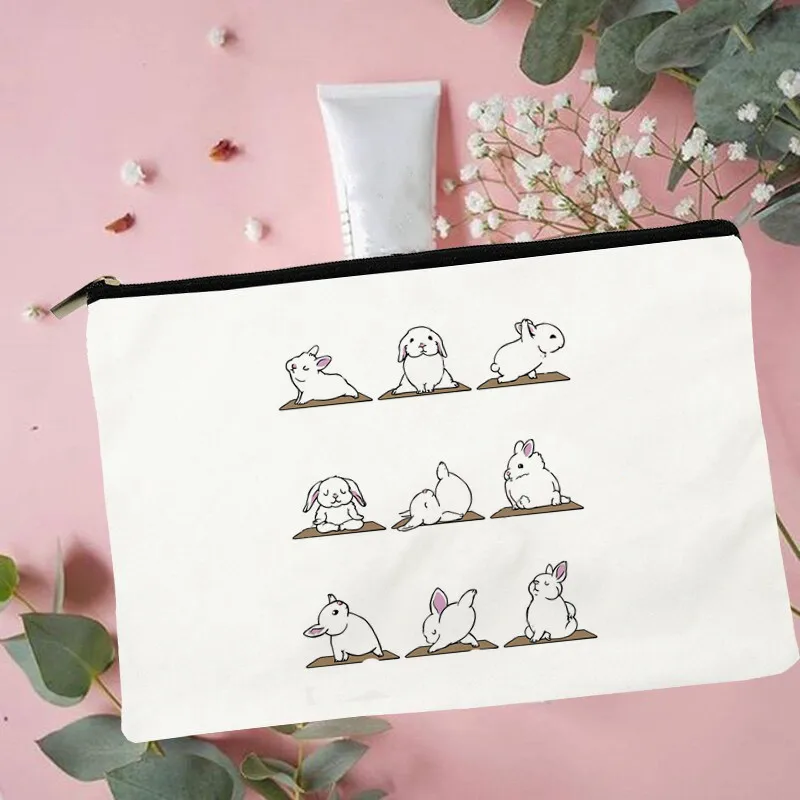 

Women Bunnies Yoga Printed Make up bag Fashion Women Cosmetics Organizer Bag for Travel Colorful Storage Bag for Lady Bag