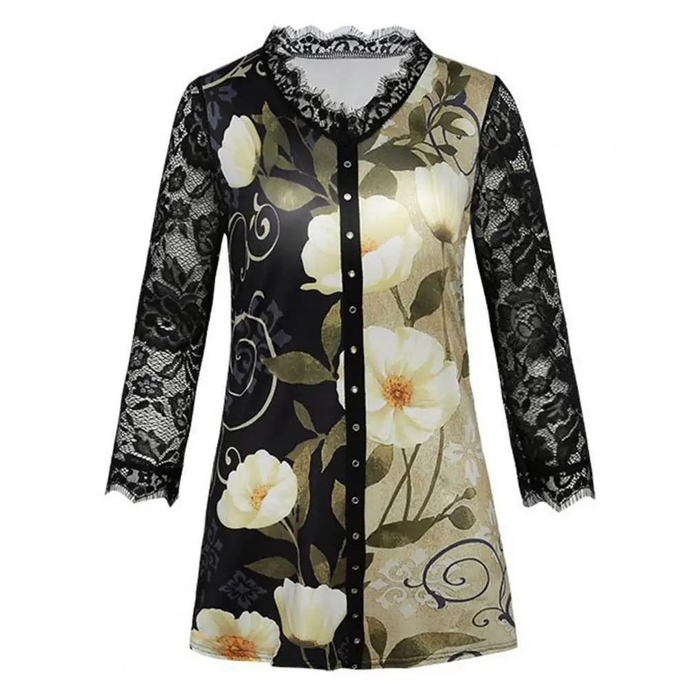 

Женские пуловеры размера плюс, блузка, рубашка с принтом в стиле бохо, женские топы с кружевом и V-образным вырезом, свободная повседневная Л...