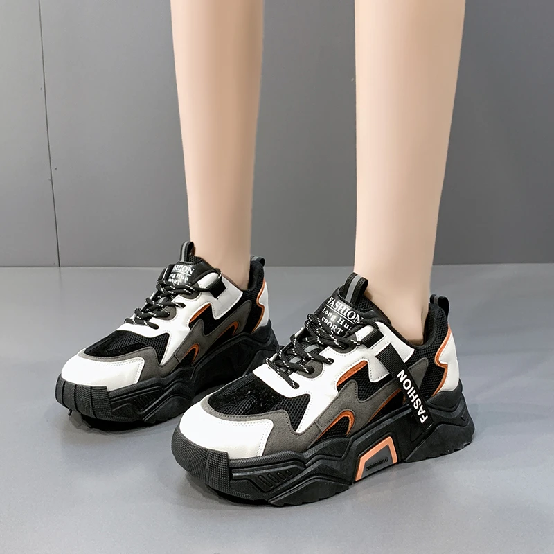 

Platform Shoes Women 2021 Fashion Mesh Thick Bottom Casual Trainers Sports Chunky Sneakers Women Vulcanized Shoes Basket Femme