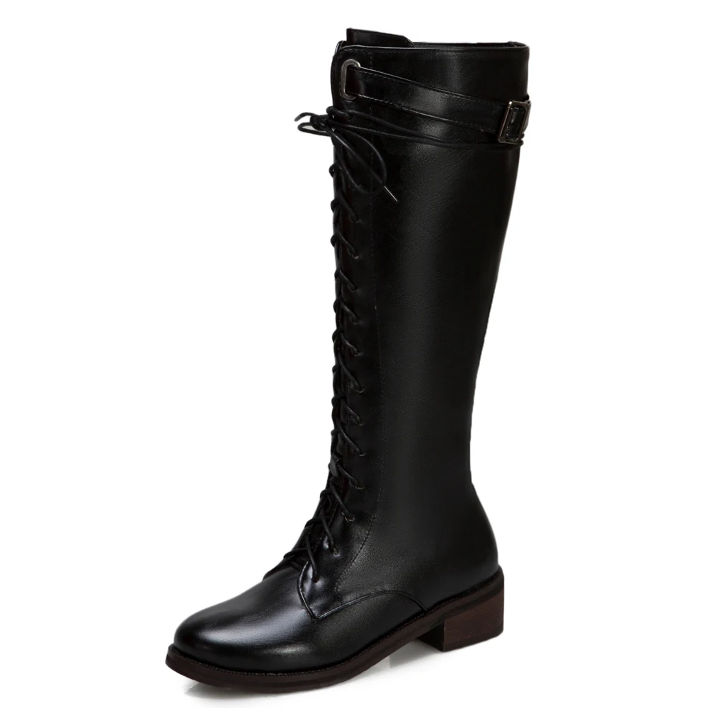 

Сапоги до колена с круглым носком на низком каблуке и перекрестными шнуровками 2020, коричневые короткие плюшевые сапоги с боковой молнией дл...