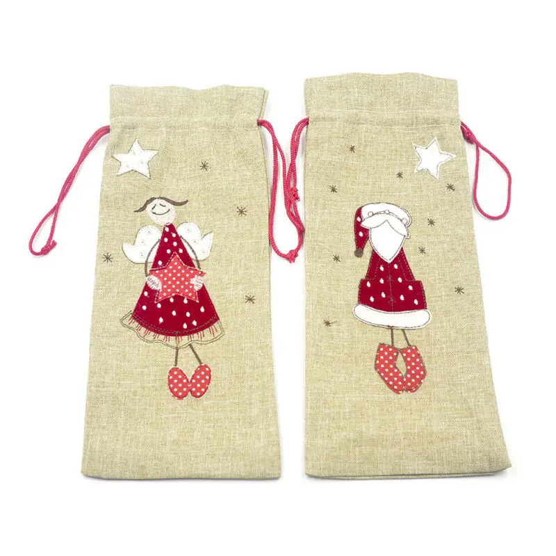 Рождественский подарок мешок для защиты от пыли бутылки вина льняная простая
