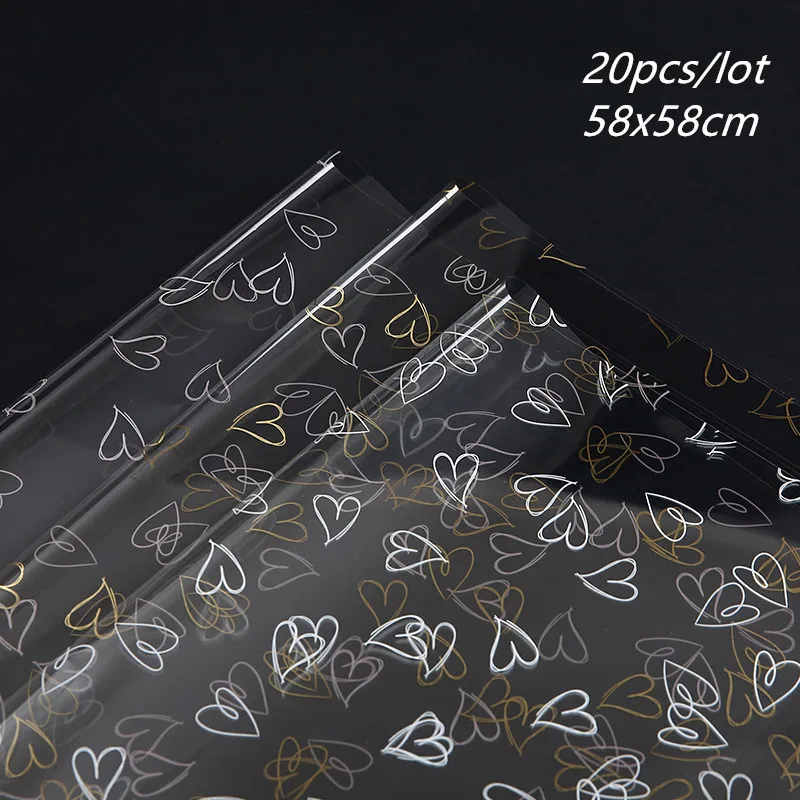 

20pcs/lot 58x58cm Love Print Transparent Flower Wrapping Paper Waterproof Wrapped Paper Flower Material for Wedding Decoration