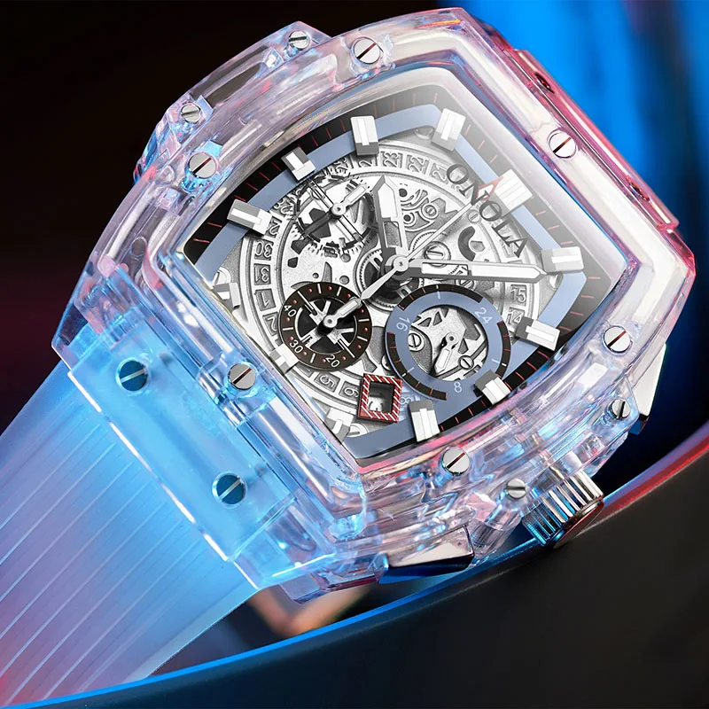 

ONOLA Brand Square Mens Watch Transparent Plastic Watch Men Women clock 2020 Fashion Sports casual unique Quartz Luxury