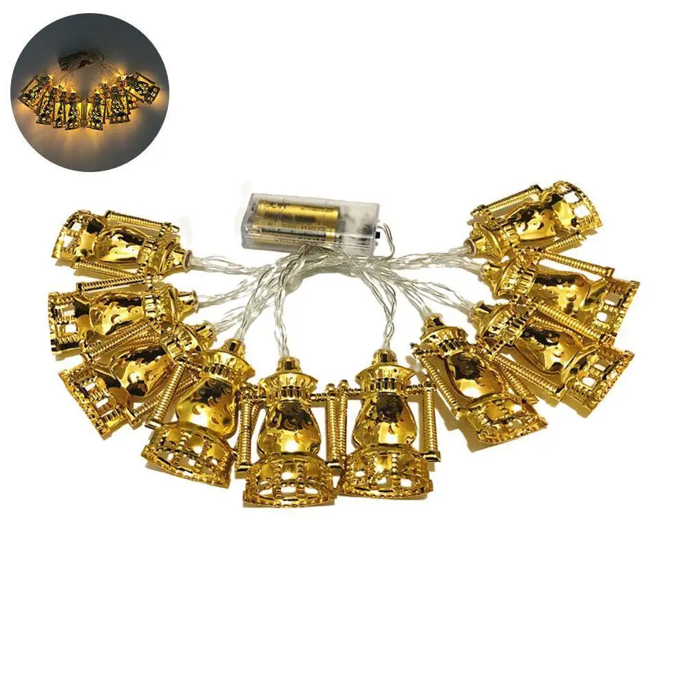 

Ramadan Iron Art LED String Lights Muslim Ramadan Light Decoration String Iron Christmas Lantern Castle Gold Holiday Lights D1O5