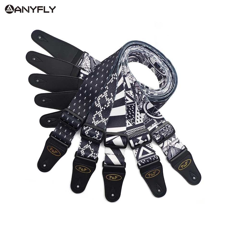 akustische elektrische gitarre strap stickerei einstellbare leder enden schwarz und weiß stil musik instrumente zubehör riemen free global s
