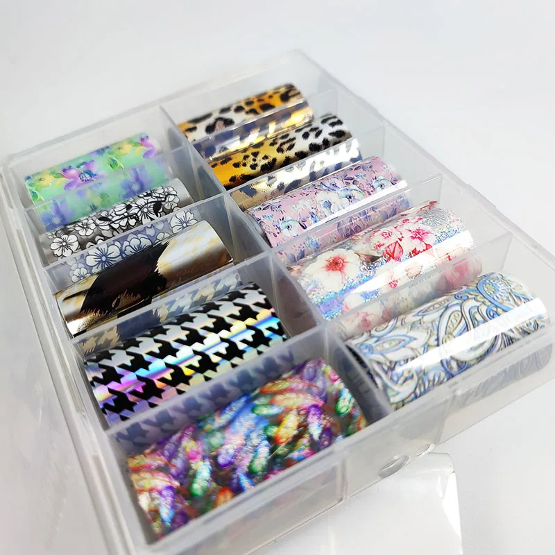 

10 Rolls Luxury Brand Logo Nail Art Transfer Foils in Box Wholesale Famous Brand Logo Design Manicure Decoration Decals Stickers