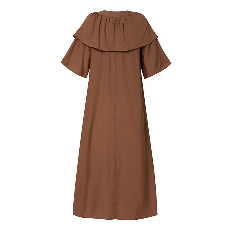 

Summer Dress Women French Style V-neck Plus Size Loose Ruffles Short Sleeve Dresses Plus Size Ankle-Length Dress LUGENTOLO