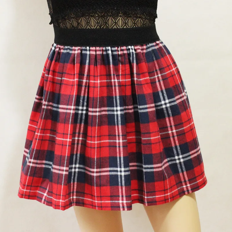 Красная клетчатая юбка в студенческом стиле весна-лето 2018 женская короткая