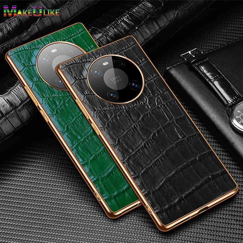 

Croc Pattern Cow Leather Case For Huawei Mate 30 40 Pro Plus RS 40RS 30Pro 40Pro Mate30 Mate40 Case Luxury Genuine Leather Cover