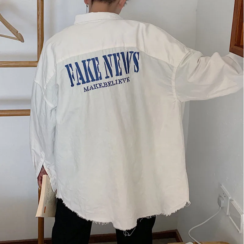 Oversized большие мужские рубашки в клетку осень 2019 назад вышивка буквы длинный рукав