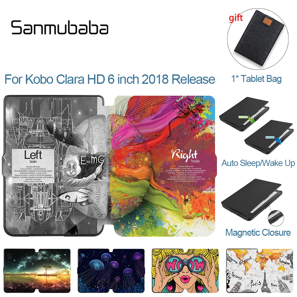 

Sanmubaba Case For Kobo Clara HD 6 inch eReader 2018 Slim PU Leather Magnetic Smart Protective Cover e-book Auto Sleep/Wake Up