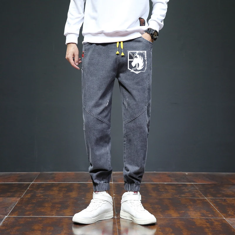 

2021 New Attack on Titan Jeans Scout Regiment Denim Pants Rival Ackerman Cosplay Trousers Adult Halloween Casual Anime Costume