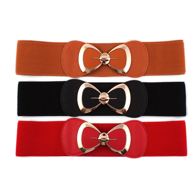 Женский пояс с металлической пряжкой широкий эластичный в форме банта для платья