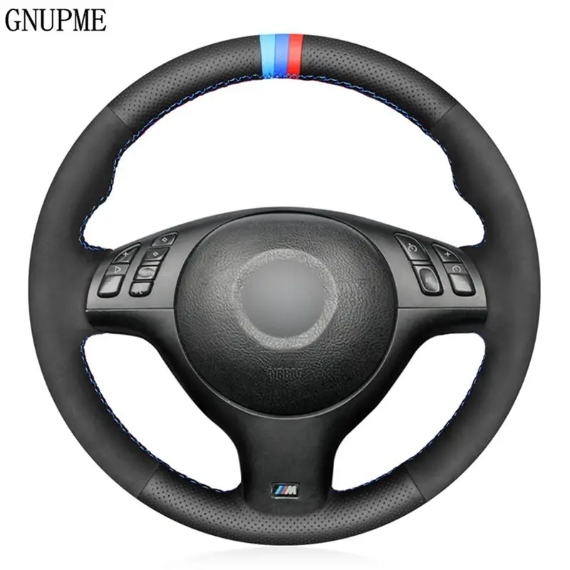 

Hand-Stitched Black Genuine Leather Suede Car Steering Wheel Cover For BMW M Sport 46 330i 330Ci E39 540i 525i 530i M3 E46