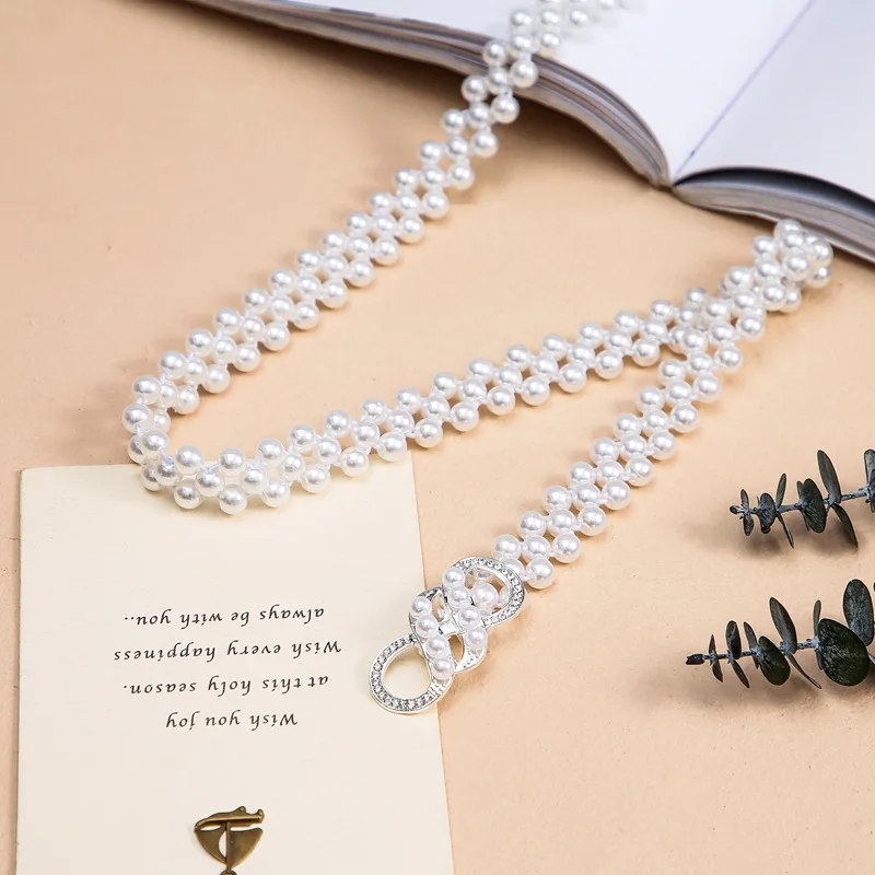 

5pcs Wholesale Korea Fashion Pearl Belt Women Dress Decoration Pearl Belts Female Elastic Waist Belt NS2402