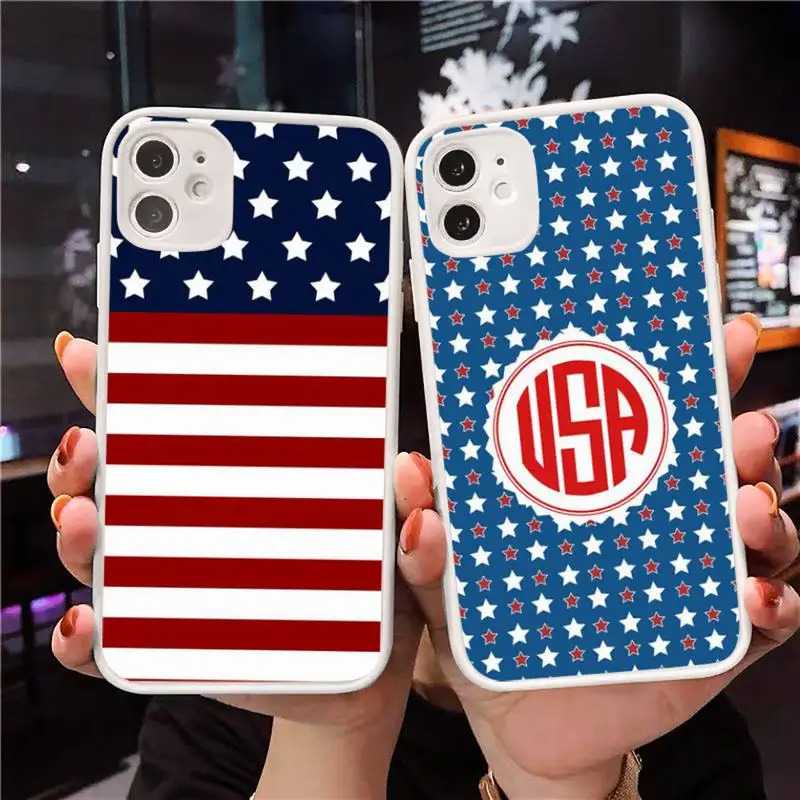 

America USA Flag Phone Case For iPhone 12 11 Mini Pro XR XS Max 7 8 Plus X Matte transparent White Cover