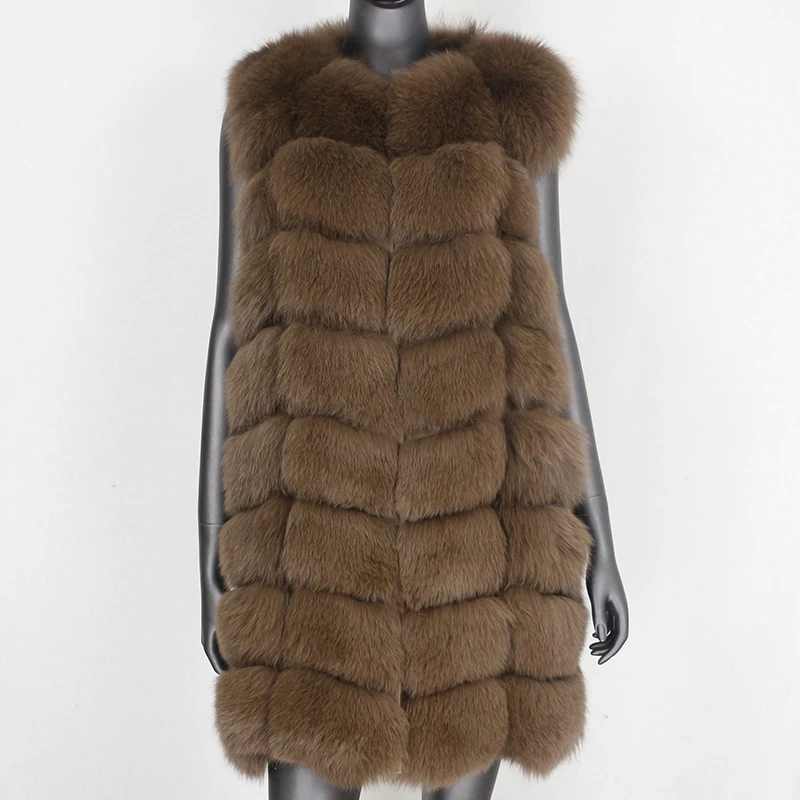 Женский Длинный жилет из лисьего меха Зимняя Толстая теплая куртка 2020