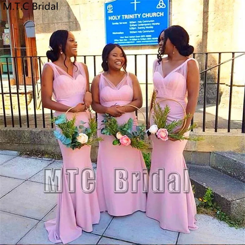 Элегантные розовые длинные платья подружки невесты для африканских женщин с
