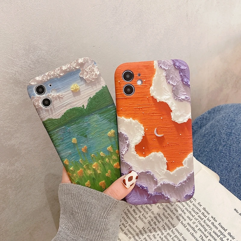 art oil painting landscape flowers phone case for iphone 12 11 pro max x xs max xr 7 8 puls se 2020 cases soft silicone cover free global shipping