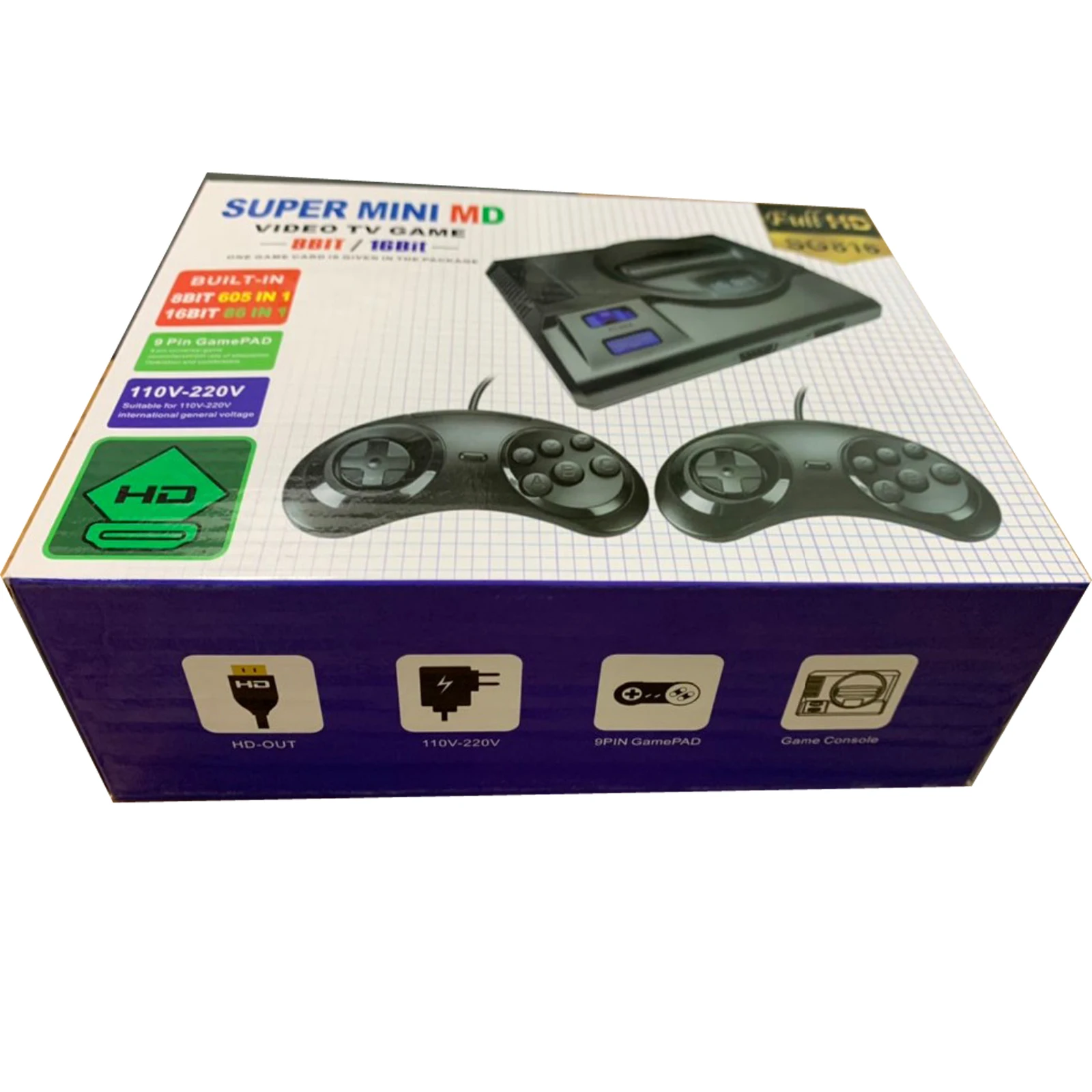 

Super Retro Mini TV Video Game Console For Sega Mega Drive MD 16BIT 86 Games 8 BIT 605 Different Built-in Games 2 Gamepads