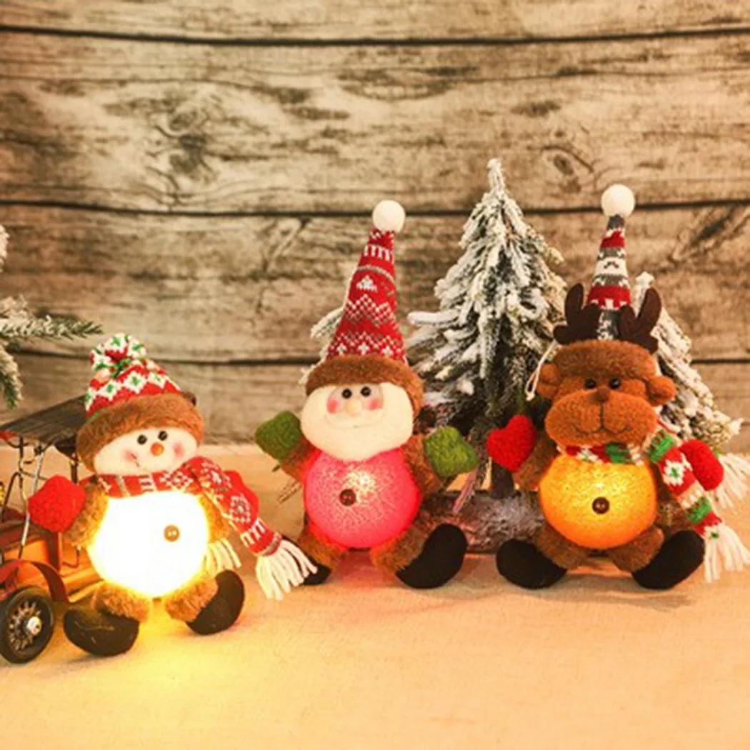 

Happy New Year Christmas Ornaments With Light DIY Xmas Gift Santa Claus Snowman Tree Pendant Doll Hang Decor For Home Noel Natal