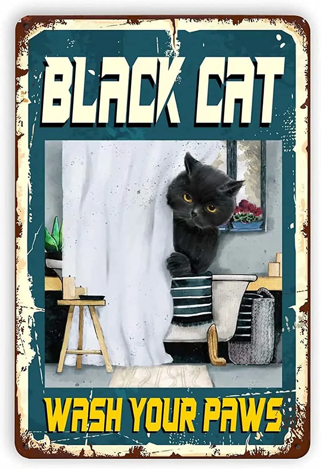

Vintage Metal Tin Sign -Black Cat- Men Women Wall Decor for Bars Restaurants Cafes Pubs