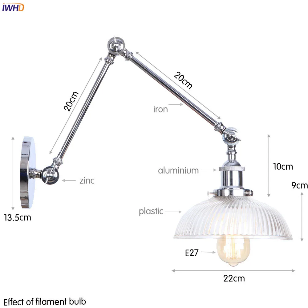 Настенный светильник IWHD в стиле индастриал для спальни ванной зеркала лофта |