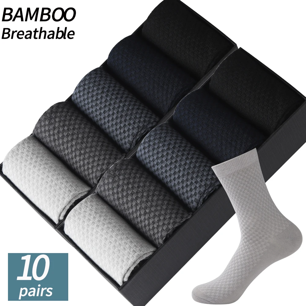 

High Quality 10Pair /Lot Men's Bamboo Fiber Socks Compression Long Socks Men's Black Business Casual Male Sock Large Size 38-45