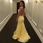 Вечернее платье-Русалка AE885, Длинное Элегантное платье для выпускного вечера, кружевные желтые вечерние платья, простое официальное платье, платье для выпускного вечера