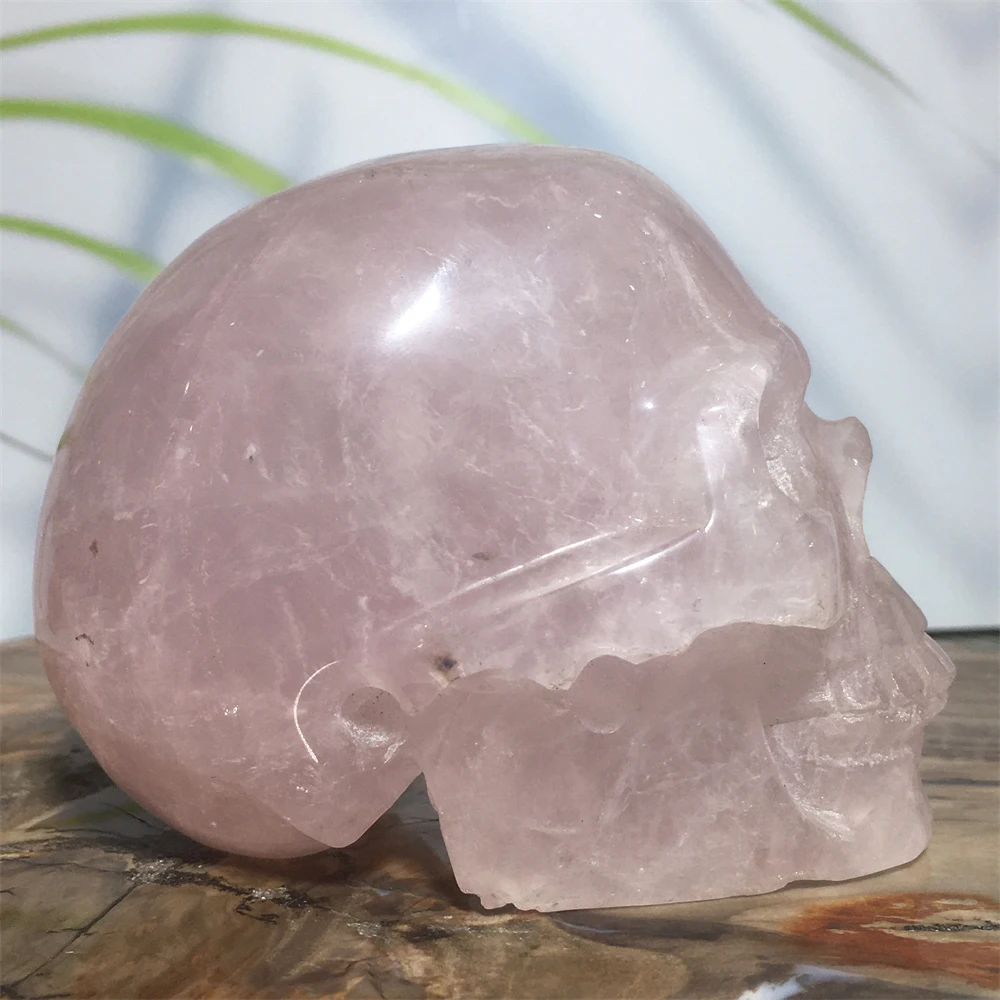 

Natural Skull Rose Quartz Crystal And Stone Healing Pink Mineral Gem Specimen Cranium Halloween Decoration Handcraft Collection