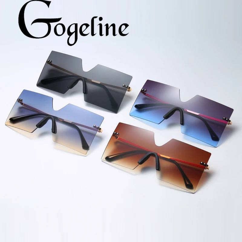 

2020 Oversize Square Women Men Siamese Sunglasses Ocean Lens Sun Glasses Rimless Gradient Eyewear Oculos Metal UV400