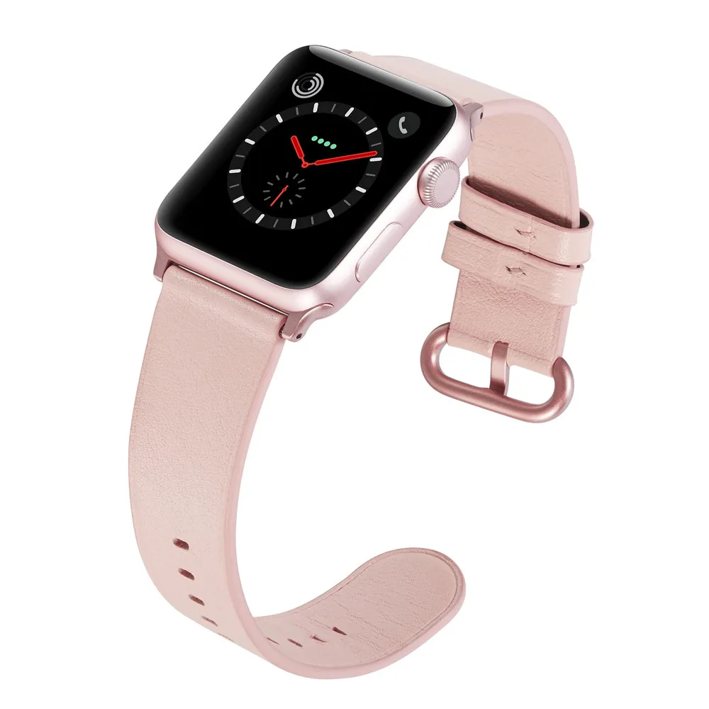 Ремешок кожаный для Apple Watch Band 38 мм 42 40 44 классический браслет с цветной пряжкой