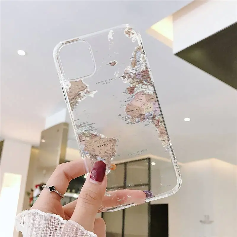 

World Map Travel Phone Case Clear Transparent for iPhone 11 12 mini pro XS MAX 8 7 6 6S Plus X 5S SE XR 2020