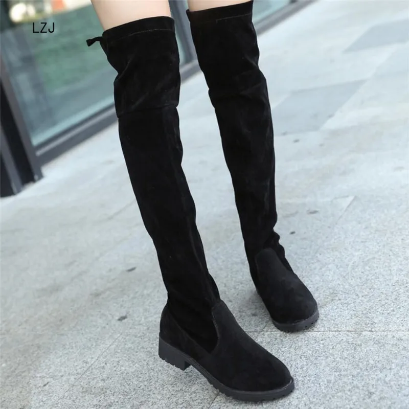 LZJ 2019 сексуальные зимние сапоги до колена замшевые новые женские модные удобные