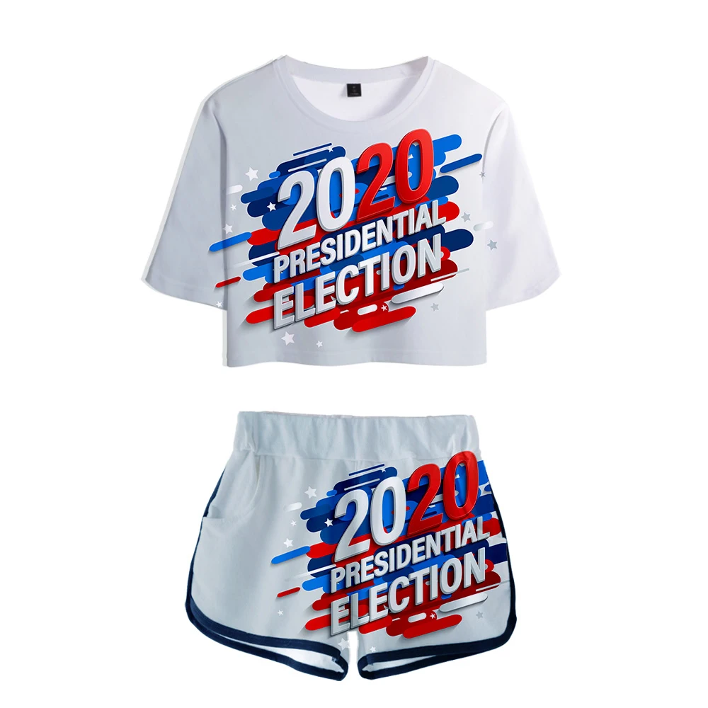 

TRUMP Keep America Great 3D Two Piece Set Women Kawaii 3D Crop Top and Shorts 2020 PRESEDENTIAL ELECTION 2 Piece Sets Streetwear