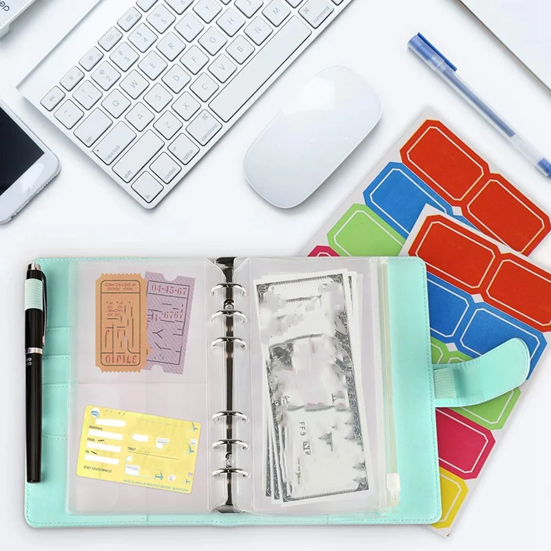 

14 Binder Bags A6 with Leather Binder Cover, 6 Rings Budget Binder with Cash Envelope, Money Saving Binder