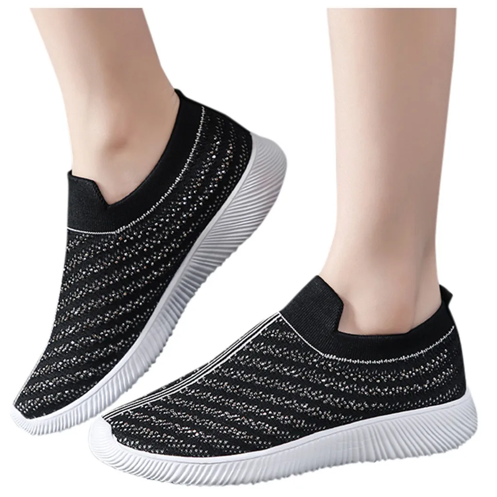 Женские трикотажные кроссовки с нескользящей сеткой повседневные однотонные