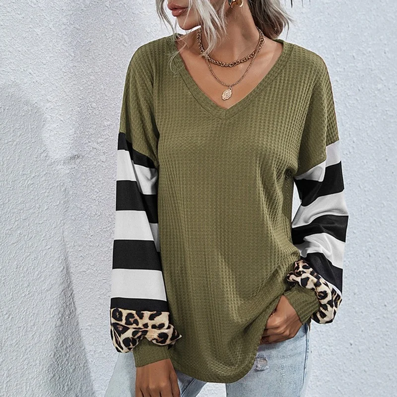 

Женские свободные толстовки, Повседневная Толстовка, осень 2021, топы с длинным рукавом, женские полосатые худи с леопардовым принтом