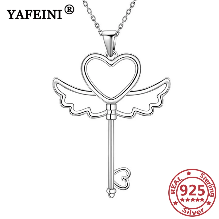 

YAFEINI, серебро 925 пробы, ангел, брелок, ожерелье с сердцем, серебро 925 пробы, ювелирное изделие, подарок на день Святого Валентина, подарок на де...