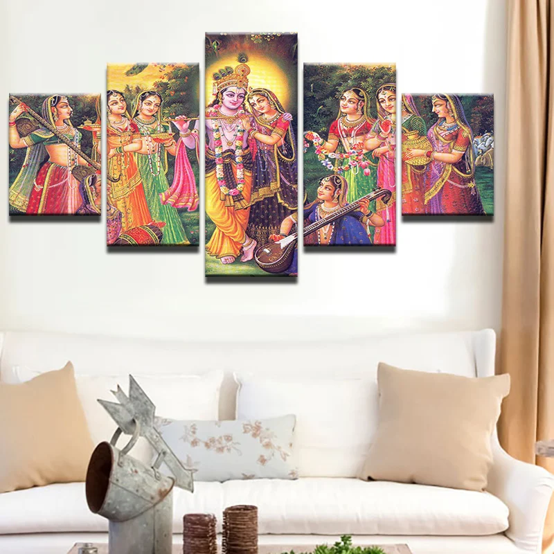 

Artwork Canvas Painting 5 Pieces Print Poster India Myth Lord Krishna Vishnu Wall Art for Home Decorations Wall Decor