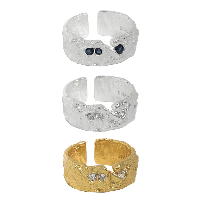 

F.I.N.S Korean INS Irregular Uneven Zircon Inlaid S925 Sterling Silver Open Ring Original Korean Design Finger Wedding Ring