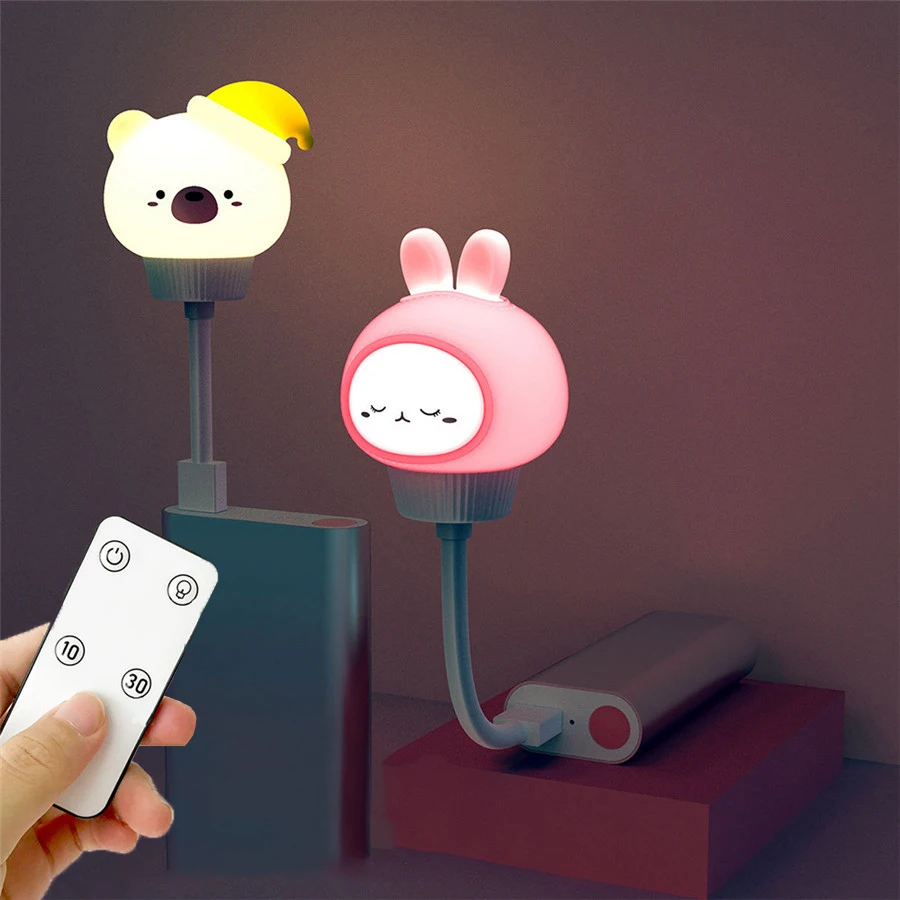 

Новинка, светодиодный ночник с кроликом и медведем, USB, с дистанционным управлением, детский мультяшный креативный подарок, светильник для с...