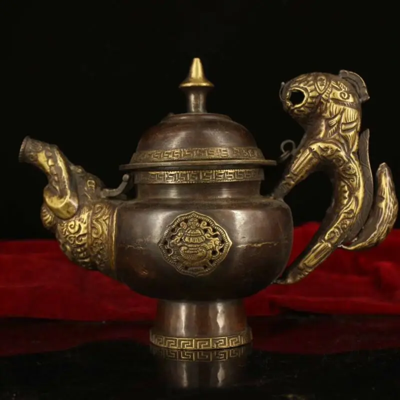 

7.6" Tibet Temple Discovery Old Pure Copper Handmade Butter Teapot