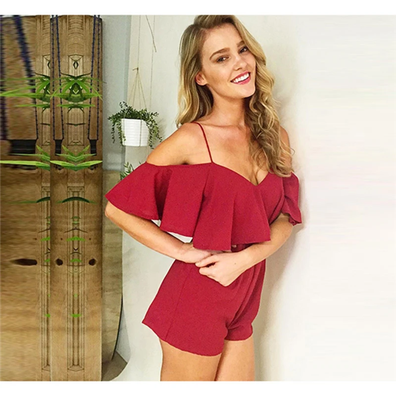 Новинка 2020 Модный женский Одноцветный комбинезон с оборками сексуальный без